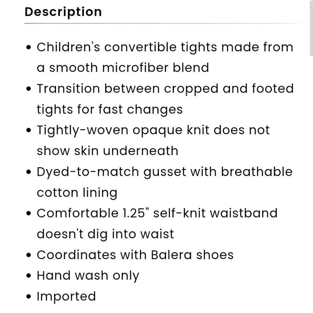 Natalie Kids Convertible Ballet Dance Tights